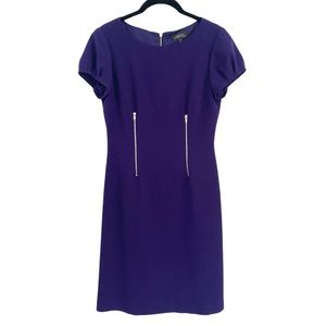 Tahari dress cap sleeves blue with zippers size 2